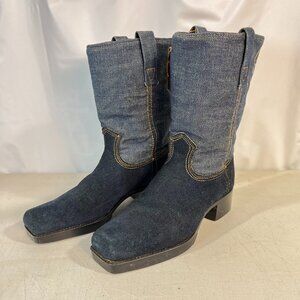 Vintage Dingo Denim Boots Blue Suede Western Cowboy Made In USA Women's 5
